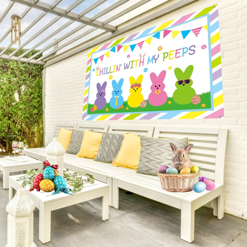 Chillin With My Peeps Easter Banner 72x48 Inch with 4