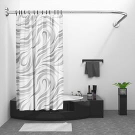 Misounda shower curtain rod L-shaped 304 stainless steel, 25mm diameter Corner shower curtain rod, Large size 29.5"x76", suitable for bathroom, bathtub, with 12 shower curtain rings -Silver