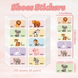 Peacoblue Shoes Stickers for Shoes Learning Left Right, Cute Animals 100pcs(50 Pairs) Self-Adhesive Shoes Stickers Labels Decals to Help Put Shoes On