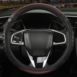 WJMZ 3D Steering Wheel Cover Great Grip with 3D Honeycomb Hole, Anti-Slip Sporty Design, Universal 15 inch(Black with Burgundy)