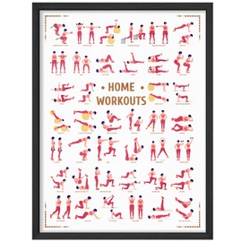 SIGNWIN Framed Poster Home Workout Exercise Poster - 50 Bodyweight Exercises for Fitness Enthusiasts Decorative Multicolor for Living Room, Bedroom, Office - 12"x16" Black