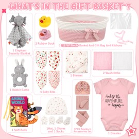 Zopeal 22 Pcs Deluxe New Baby Gift Basket, Baby Shower Gifts Essentials Stuff for Girls Newborn Baby Girls Gift Set for Expecting Moms Gifts Diaper Caddy Organizer