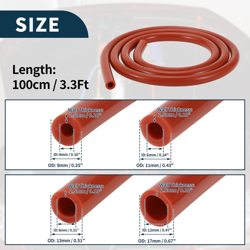 TUCKBOLD Silikon-Vakuumschlauch 130PSI Maximaldruck Rotes Automobil-Vakuumschlauch-Set mit Vakuumanschluss 1 Satz