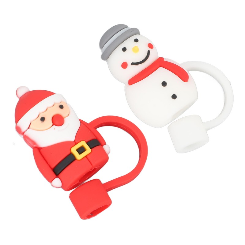 10Pcs Christmas Straw Covers Caps Cartoon Soft Silicone Christmas Straw