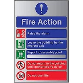 VSafety General Fire Action 5 Message Sign - 150mm x 200mm - 1.6mm Alu Rigid Plastic