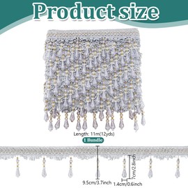PH PandaHall 12 Yards Pearl Fringe Trim 3 3/4 Inch Hanging Tassel Trim Silver Sewing Trim Fringe For Curtain Tablecloth Home Decor Dress Clothing