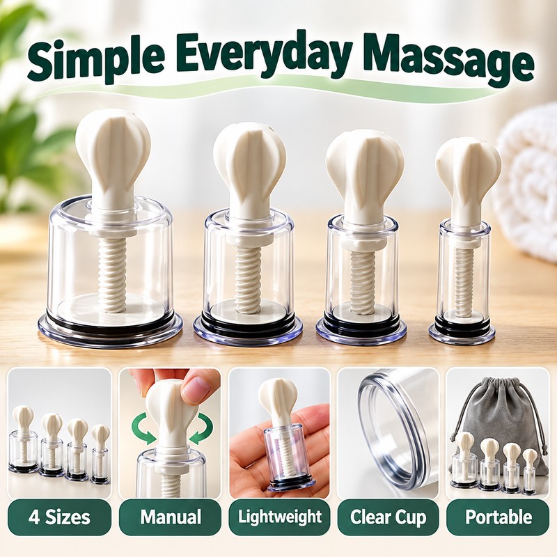 4-Piece Manual Vacuum Suction Cup Set for Body Massage –