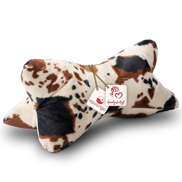 Navango® Reading Bone with Animal Pattern in Cow Look | Bookend with Cuddly Soft Cover | Approx. 40 x 18 cm | Neck Pillow Washable at 30° | Universal Book Cushion | Neck Roll Tablet Support
