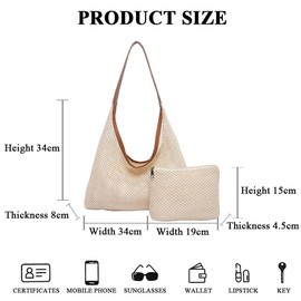 YingStar Straw Beach Bag Women Summer Holiday Bags Festival Straw Handbags Summer Beach Bags Ladies Straw Woven Tote Bags Straw Shoulder Bag Women Clutch Bag Purse Boho Slouch Hand Bag