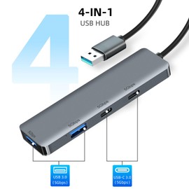 ARCELI USB Hub 3.0, 4 Port USB Hubs, USB Splitter, 5Gbps USB Port Distributor, Docking Station for Compatible with Desktop Computers, M-acBook/Air, PS 4 and Other Laptops