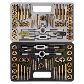 Anfrere Brass Coated 80pcs SAE & Metric Tap and Die Set, Metric Standard Rethreading Tool Kit, Coarse and Fine Threads for Cutting External and Internal Threads, Essential Repair Tool Kit with Case
