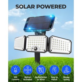 Bell+Howell Bionic Flood Light AS SEEN ON TV, 500 Lumen Deluxe Version Bionic Floodlight, LED Solar Flood Lights Outdoor Motion Sensor Waterproof Solar Security Lights with 360° 3 Panel Design
