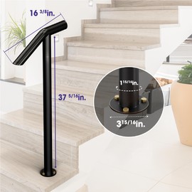 Xesi Single Post Handrail with DIY Took Kit, Black Wrough Iron Hand Railing - Outdoor Stair Railing Fit 2 or 1 Step Handrails for Outdoor Steps, Single Step Handrail