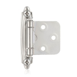 Vallecloud 4 Pack (2 Pair) Brushed Satin Nickel Self Closing Cabinet Hinges for Flush Mount Kitchen Cabinet Door, 1/2" Overlay (Variable) Face Frame Semi Concealed Kitchen Cabinet Hinges