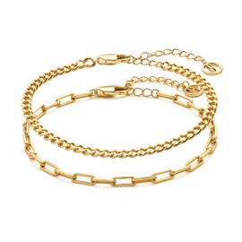 Cicy Bell 18k Gold Plated Bracelets for Women Trendy Dainty Stackable Square Star Wave Bamboo Curb Snake Heart Paperclip Figaro Mirror Chain Link Bracelet Sets Minimalism Accessories Gifts