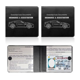 Suvnie 2PCS Car Registration Insurance Holder, 10.6"×4.8" Essential Auto Card Document Glove Box Organizer with Closure, Car Accessories for Driver License (Car Logo, Black)