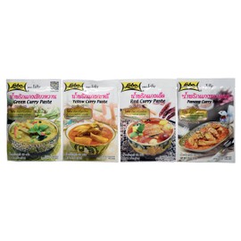 Curry Paste Sampler 4-Pack: Penang Curry Paste, Red Curry Paste, Yellow Curry Paste, Green Curry Paste. All The Most Popular Thai Curry Pastes for You to Savour.
