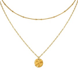 MILAKOO Multilayer Delicate Necklace Stacked Circle Disc Pendant Chain Necklace Gold Plated Chains Link Necklace