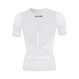 LE COL Unisex Pro Mesh Short Sleeve Base Layer | Breathable Cycling Undershirt | Light, Quick Dry, Snug Fit | White, S/M