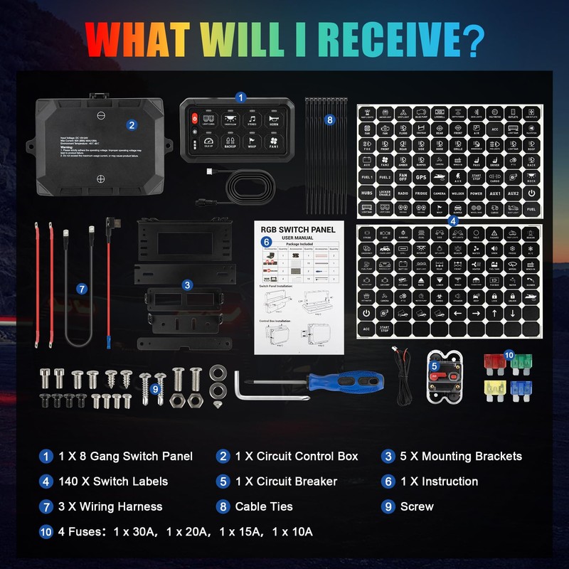 PSLER RGB 8 Gang Switch Panel High Power Multifunction Toggle