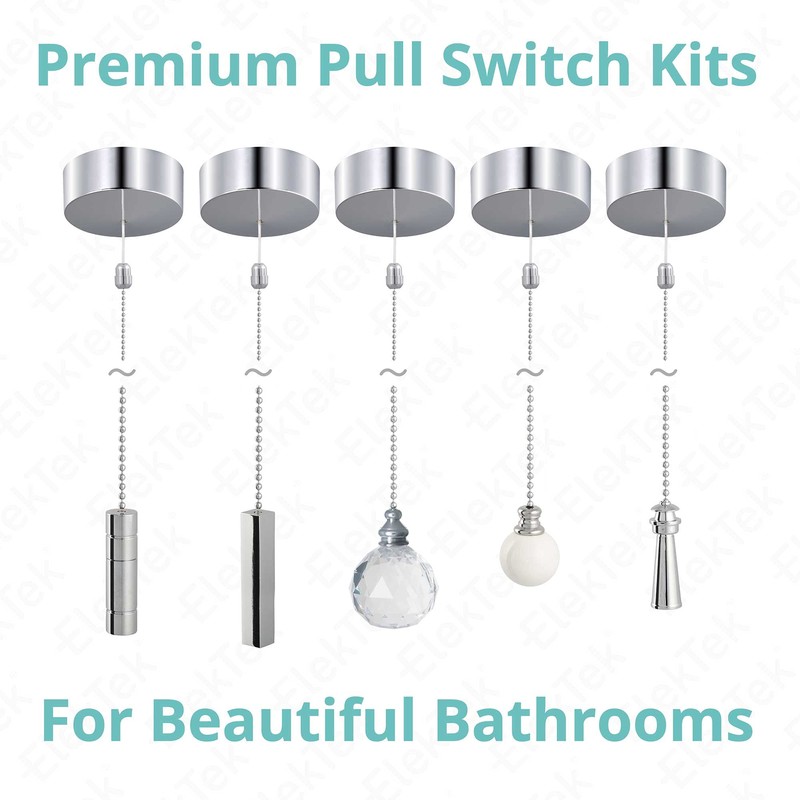 ElekTek Chrome Light Pull Switch Kit with Pull Chain and