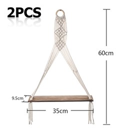 TOATELU Pack of 2 Wall Shelves, Wooden Macrame Shelf, Handwoven Floating Shelf, Boho Macrame Wall Decoration, Wall Shelf, Wooden Hanging Shelf, Tassel, Hand-Woven Natural Driftwood Shelves for Living