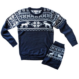 famjamjams Matching Pet & Owner Sweaters - 100% Acrylic Pet Parent Dog Holiday Christmas Sweater - Moose, Dog L, Back Length 16" - Add Human Matching Sweaters to Cart Separately