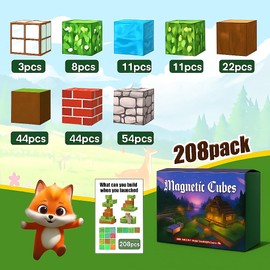 Magnetic Cubes STEM Building Blocks for Kids – Montessori Toys | 100, 150, 208pcs Sets with Mini Mystery Figurines, Educational Gift for Boys & Girls Ages 3+ (Rainforest Expedition, 208.0, pcs)