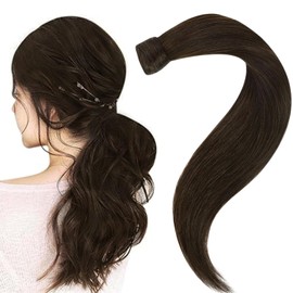 Easyouth Human Hair Ponytail Extension Darkest Brown Ponytail Hair Extensions Real Human Hair Brown Ponytail Human Hair Extensions Wrap Around Hair 18 Inch 80g