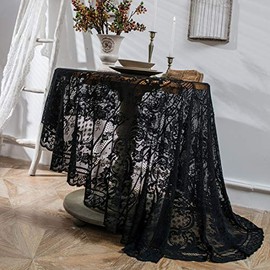 vctops Lace Elegant Round Tablecloth Vintage Embroidered Lace Overlay for Party Wedding Kitchen Dining Home Decorations (Black, Diameter 60")