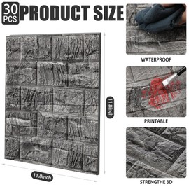 Tinlade 30 Pcs 28.81 Sq ft 3D Wall Panels Peel and Stick Foam Brick Wallpaper Printable Faux Brick Wall Panels Decorative Self Adhesive Tiles Waterproof(Rock Black)