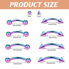 Saituo Home Pack of 16 Belly Button Piercing, Banana Piercing, Eyebrow Piercing, Piercing Bar, 8/10/12 mm, Stainless Steel, Hypoallergenic and Antioxidant, Open and Adjustable Design, Unisex,