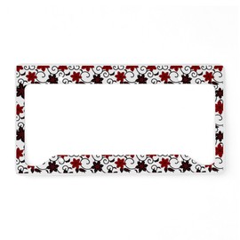 CafePress Oriental Red Black and White Sakura Pattern Licens Aluminum License Plate Frame, License Tag Holder