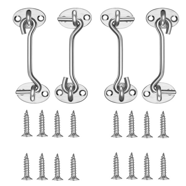 Geebymol 4 Inch Hook and Eye Latch, 4Pcs 100mm Silver