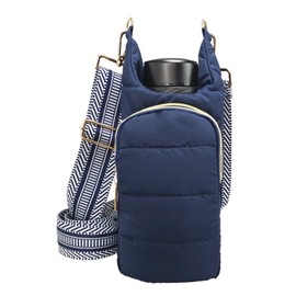 KAMEILONG Puffer Water Bottle Holder Quilted Hydrobag Sports Pouch Bag with Adjustable Shoulder Strap Flask Sling Bag (Blue 2)