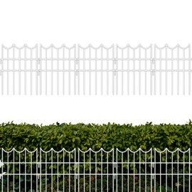 ShopLaLa Garden Fence Border (20 Panels) 12in(L) x 16.5in(H) Rustproof Decorative White Metal Wire Animal Barrier, Edging for Landscape Patio Outdoor Decor, Dog Pet Fences for The Yard No Dig D-H16.5