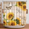 Shower Curtain Sunflower Butterfly Machine Washable Waterproof