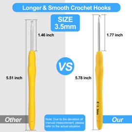 Vodiye Crochet Hooks, Professional Extra Long  3.5mm Crochet Hook, Ergonomic Handle Crochet Hooks Set, Crochet Needle for Beginners and Experienced Crochet Hooks Lovers