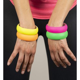 NEON NATION NEON NATION 4 Pack 1980s Style Costume Bracelets 1" Soft Bangles