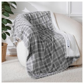 Electric Blanket Heated Throw, 50" x 60" Heated Blanket with 8 Heat Levels & 8 Hours Auto Off, Fast Heating Blankets with ETL & FCC Certification, Grey Plaid