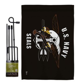 Americana Home & Garden GS140319-BO US Navy Seals Military Veteran Armed Forces USN Decorative Gift Vertical 13" x 18.5" Double Sided Flag Set Metal Pole Hardware Made in USA