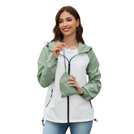 PITINAN Womens Rain Jacket with Hood Lightweight Womens Waterproof Rain Jacket Active Outdoor Hooded Raincoat for Women Light Green XL