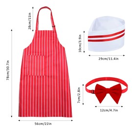 Zcbzbn Apron and Cooking Hat Set, Adjustable Cooking Apron with Pockets, Cooking and Baking Apron, Red and White Striped Protective Apron for Baking, Cooking, Grilling, Gardening, Set of 3, red