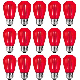 Minsily 15 Pack S14 Red Light Bulb 2W Red Outdoor String Light Bulbs S14 LED Replacement Light Bulb Plastic Waterproof Filament Edison Bulb 110V E26 Decorative Bulb for Home Patio Christmas Decor(Red)