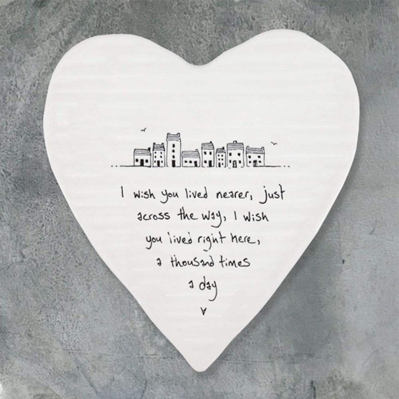 East of India Porcelein Heart Coaster 'I wish you lived