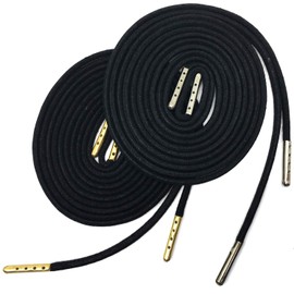 YJRVFINE 1/7" Thick Round Waxed 31 inch Black Shoelaces with Metal Tips Dress String 2 Pair