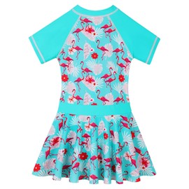BAOHULU - Traje de baño de una pieza para niñas pequeñas, bonito vestido floral, 3-8 años, T Cyanflamingo, 8-9 Años