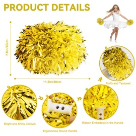 4 Pcs Cheerleading Pom Poms for Kids, HOLENGS 2 Pair Plastic Cheerleader Pom Poms with Baton Handle, Squad Cheer Pompoms for Adults Boy Girl Adults School Dance Football Basketball Baseball Gold1