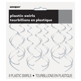 Solid Silver Plastic Hanging Swirl Decorations - 26'', Pack of 8 - Perfect for Parties & Home Decor