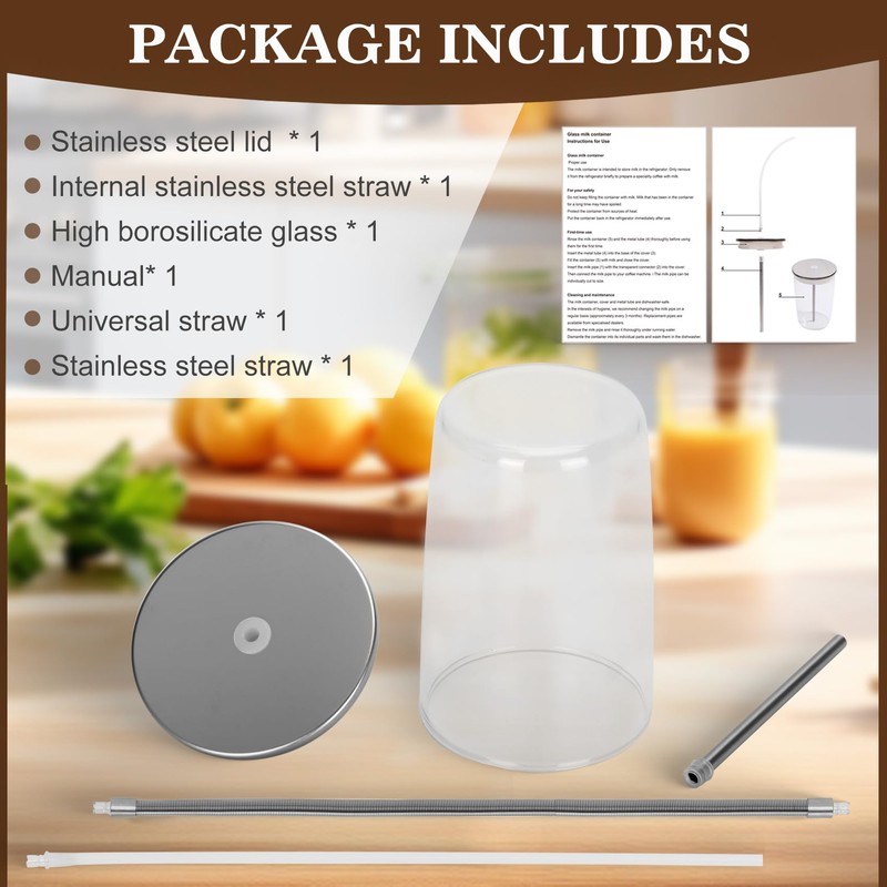 Jisculo 16.9 oz Glass Milk Container for Jura & Stainless